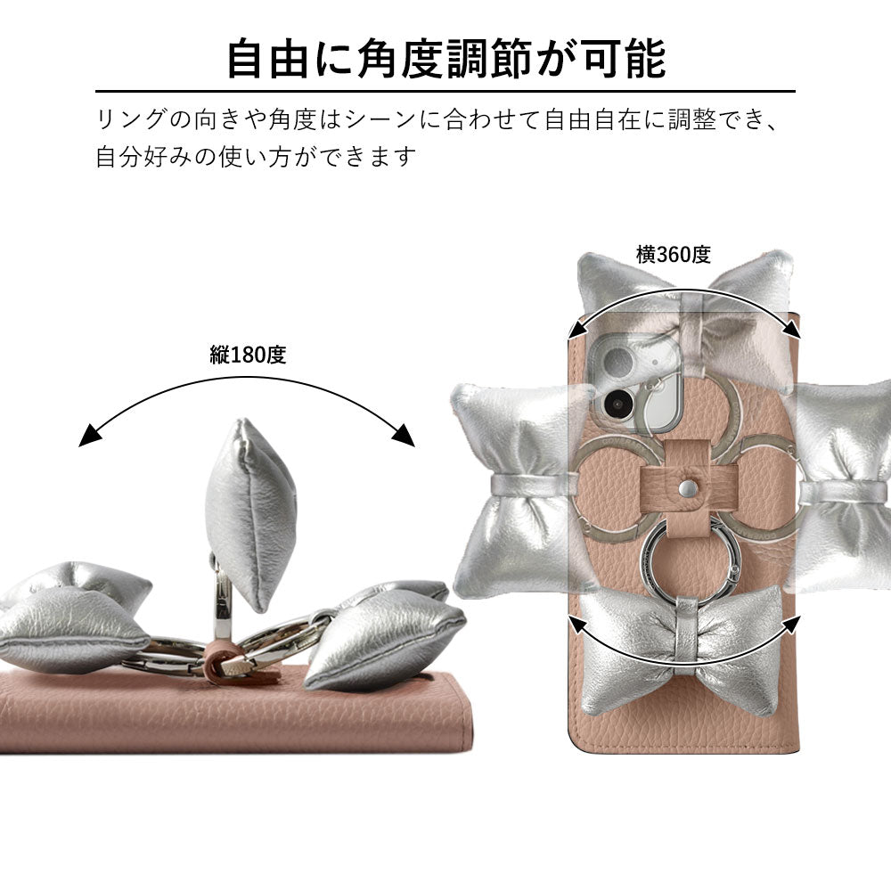 Genuine leather 32 colors Italian shrink leather with padded ribbon smartphone ring attached notebook-style case Galaxy series