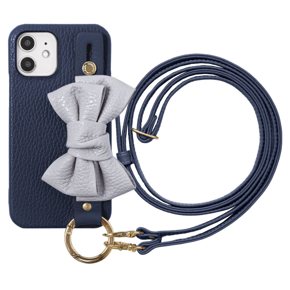 Genuine leather 32 colors Italian shrink leather double ribbon hand belt & shoulder strap attached back case for iPhone series