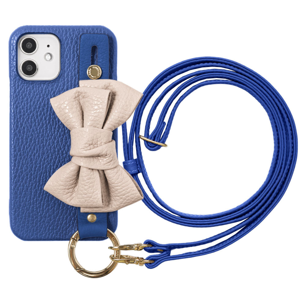 Genuine leather 32 colors Italian shrink leather double ribbon hand belt & shoulder strap attached back case for iPhone series