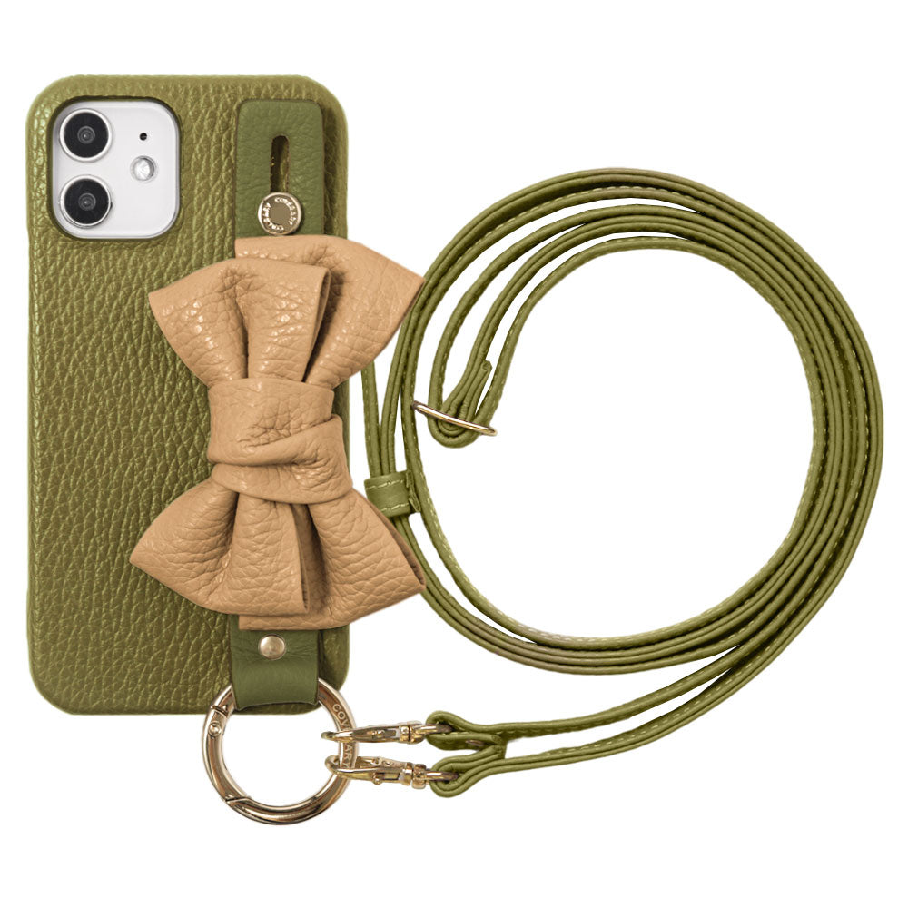 Genuine leather 32 colors Italian shrink leather double ribbon hand belt & shoulder strap attached back case for iPhone series