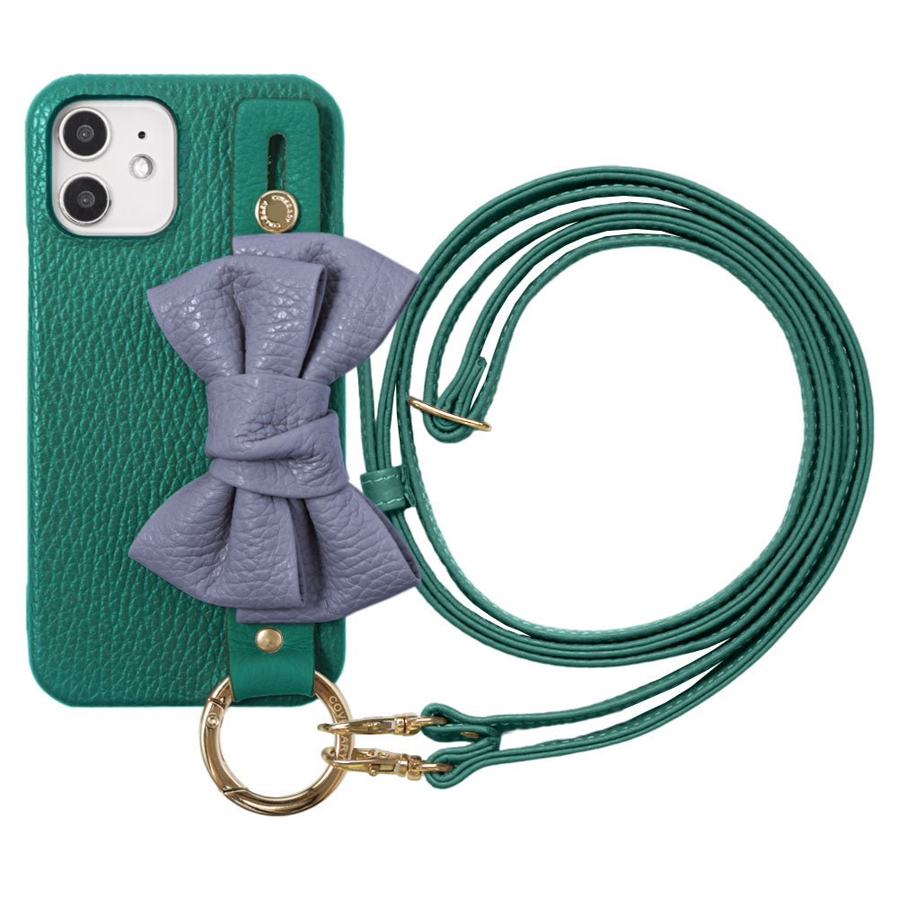 Genuine leather 32 colors Italian shrink leather double ribbon hand belt & shoulder strap attached back case for iPhone series