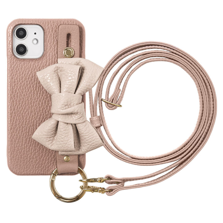 Genuine leather 32 colors Italian shrink leather double ribbon hand belt & shoulder strap attached back case for iPhone series