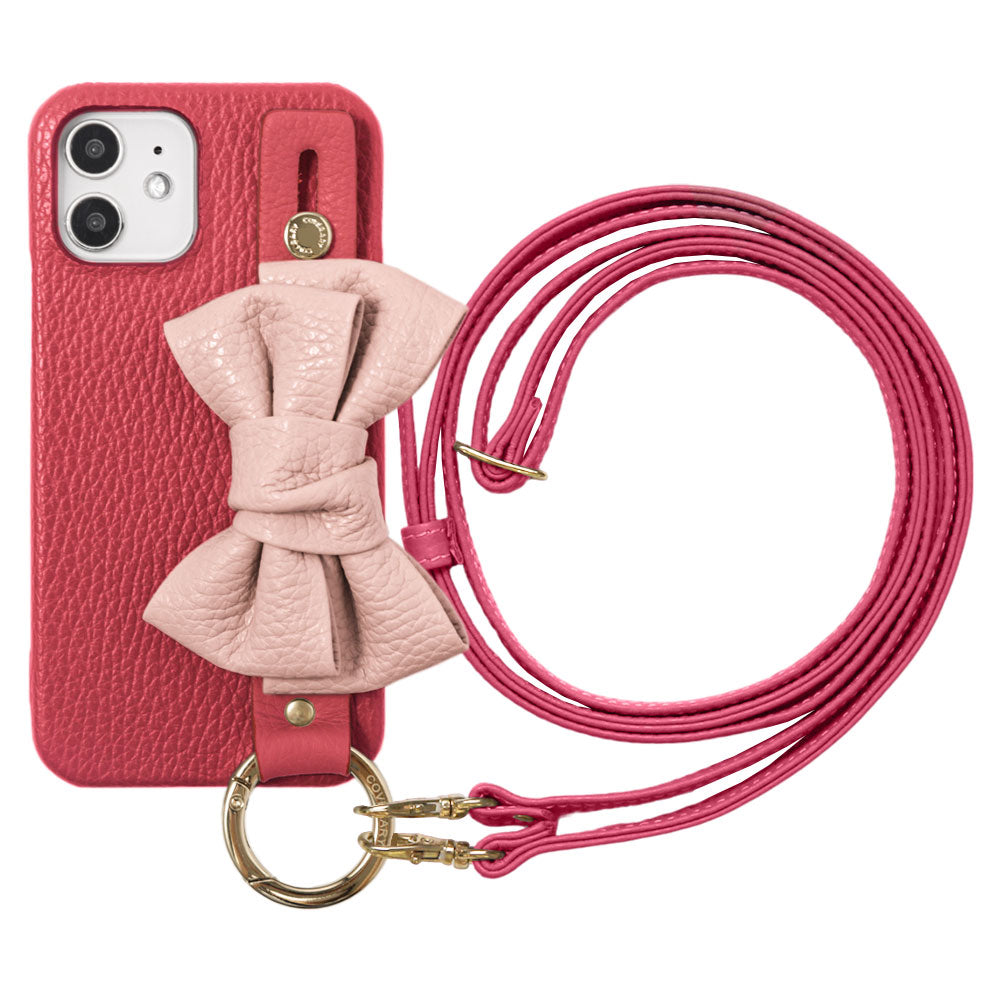 Genuine leather 32 colors Italian shrink leather double ribbon hand belt & shoulder strap attached back case for iPhone series