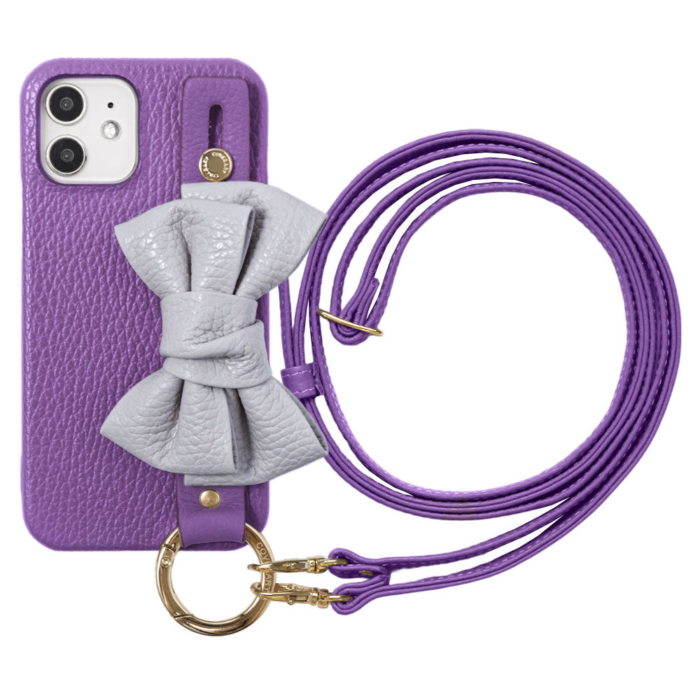 Genuine leather 32 colors Italian shrink leather double ribbon hand belt & shoulder strap attached back case for iPhone series