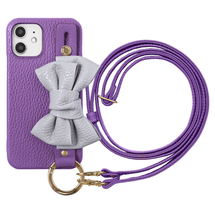 Genuine leather 32 colors Italian shrink leather double ribbon hand belt & shoulder strap attached back case for iPhone series