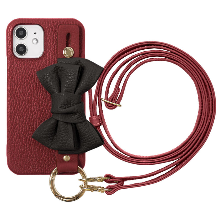 Genuine leather 32 colors Italian shrink leather double ribbon hand belt & shoulder strap attached back case for iPhone series