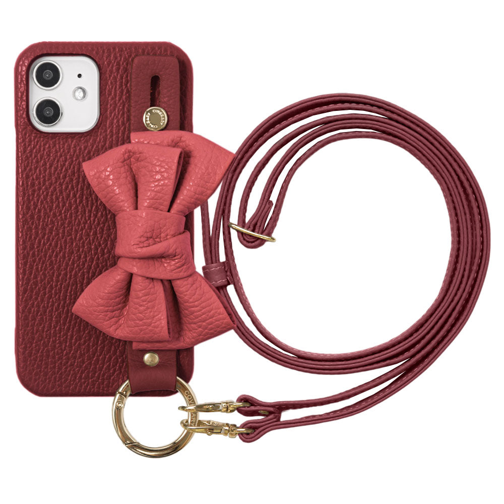 Genuine leather 32 colors Italian shrink leather double ribbon hand belt & shoulder strap attached back case for iPhone series