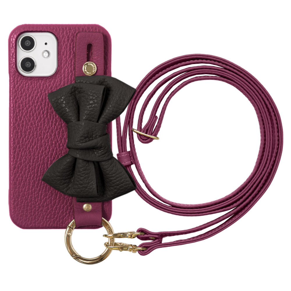 Genuine leather 32 colors Italian shrink leather double ribbon hand belt & shoulder strap attached back case for iPhone series