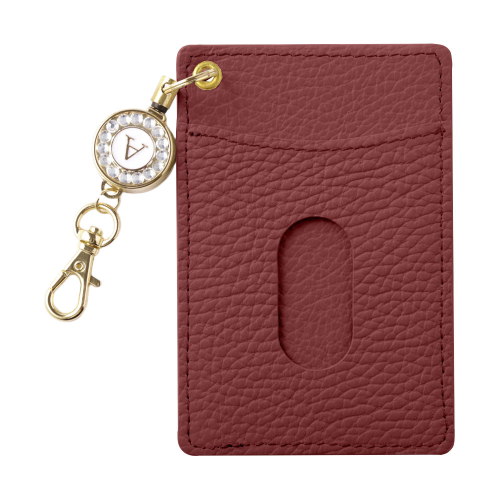 本革 32色 イタリアンシュリンクレザー イニシャルデコ リール付きパス