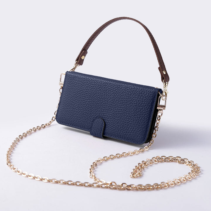 Genuine leather 32 colors Italian shrink leather short strap & gold chain included notebook-style case (with belt) Xperia series