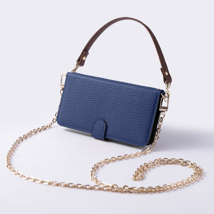 Genuine leather 32 colors Italian shrink leather short strap & gold chain included notebook-style case (with belt) Xperia series