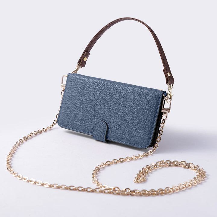 Genuine leather 32 colors Italian shrink leather short strap & gold chain included notebook-style case (with belt) Xperia series