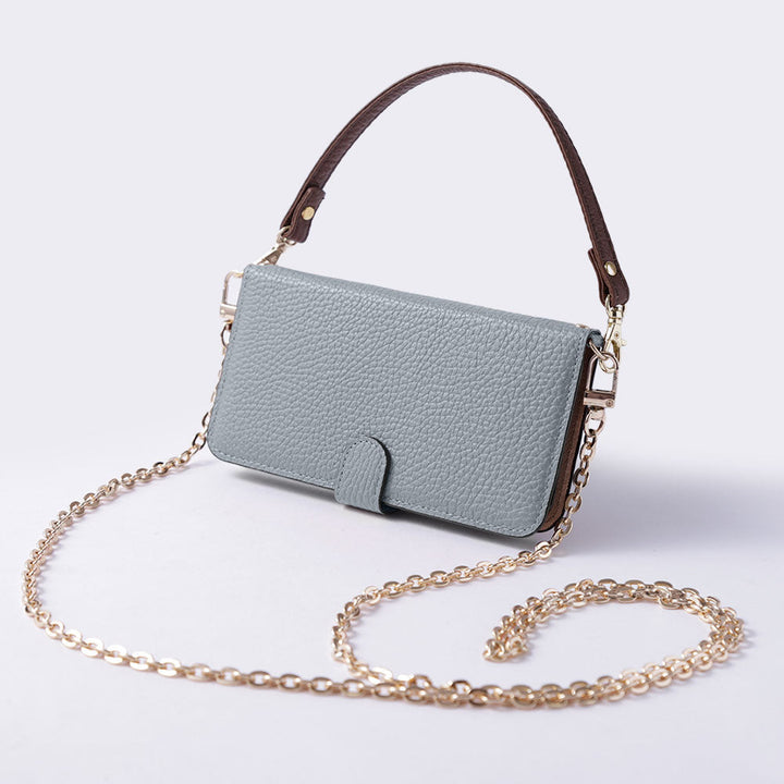 Genuine leather 32 colors Italian shrink leather short strap & gold chain included notebook-style case (with belt) Xperia series