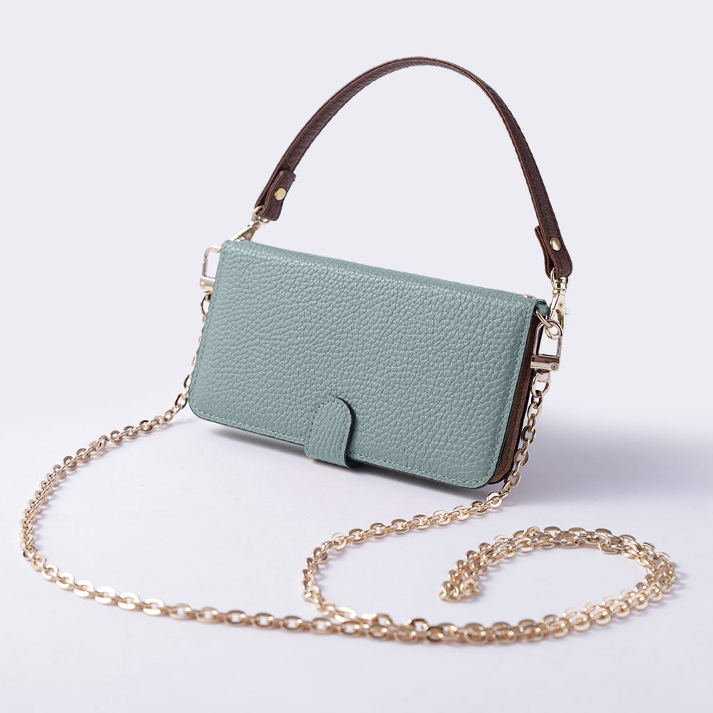 Étui portefeuille en cuir véritable 32 couleurs cuir italien grainé avec sangle courte et chaîne dorée (avec ceinture) pour la série Google Pixel