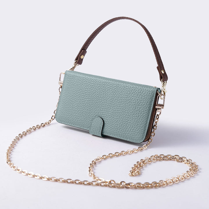 Étui portefeuille en cuir véritable 32 couleurs cuir italien grainé avec sangle courte et chaîne dorée (avec ceinture) pour la série Google Pixel