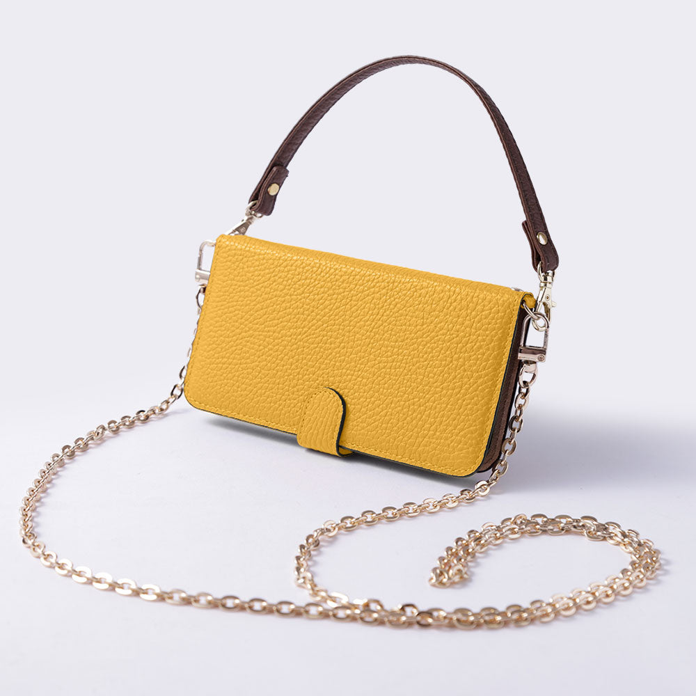 Genuine leather 32 colors Italian shrink leather short strap & gold chain included notebook-style case (with belt) Xperia series