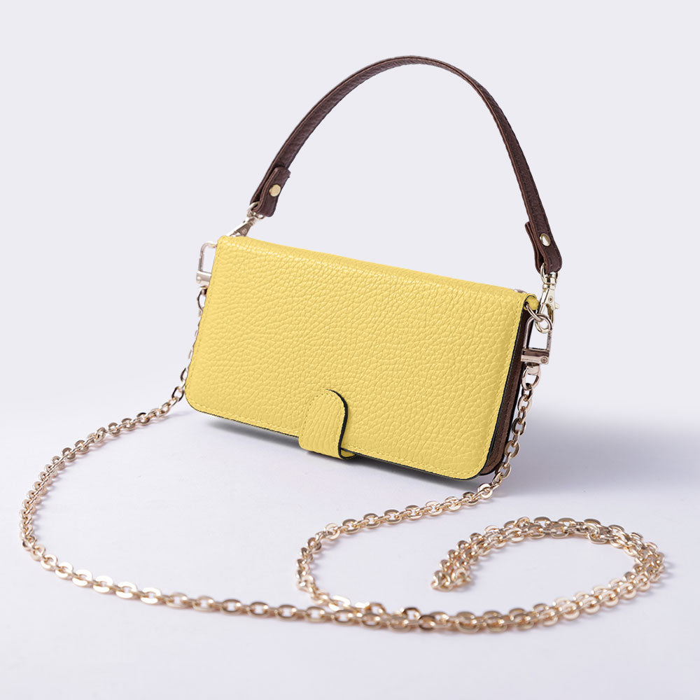 Genuine leather 32 colors Italian shrink leather short strap & gold chain included notebook-style case (with belt) Xperia series