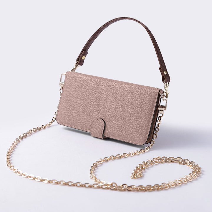 Genuine leather 32 colors Italian shrink leather short strap & gold chain included notebook-style case (with belt) Xperia series