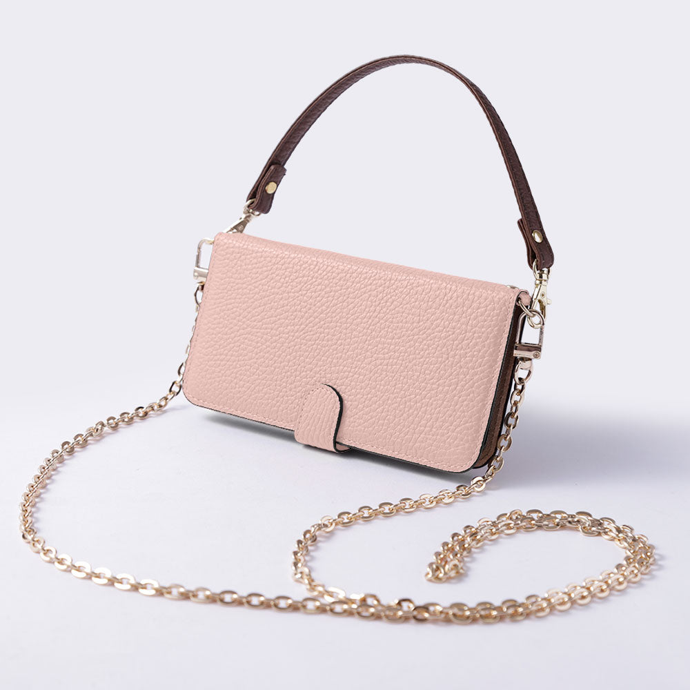 Genuine leather 32 colors Italian shrink leather short strap & gold chain included notebook-style case (with belt) Xperia series