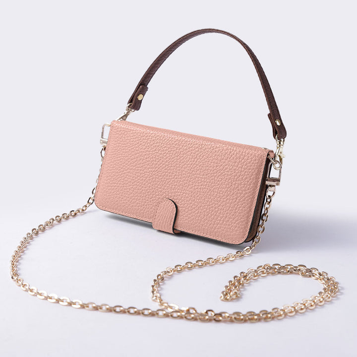 Genuine leather 32 colors Italian shrink leather short strap & gold chain included notebook-style case (with belt) Xperia series