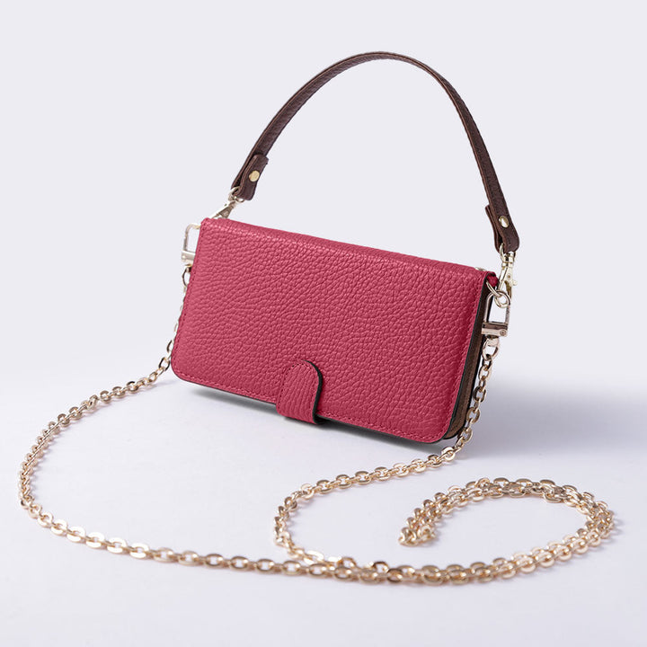 Genuine leather 32 colors Italian shrink leather short strap & gold chain included notebook-style case (with belt) Xperia series