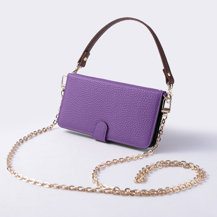 Étui portefeuille en cuir véritable 32 couleurs cuir italien grainé avec sangle courte et chaîne dorée (avec ceinture) pour la série Google Pixel