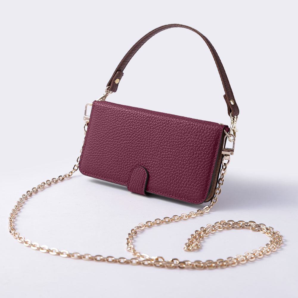 Étui portefeuille en cuir véritable 32 couleurs cuir italien grainé avec sangle courte et chaîne dorée (avec ceinture) pour la série Google Pixel