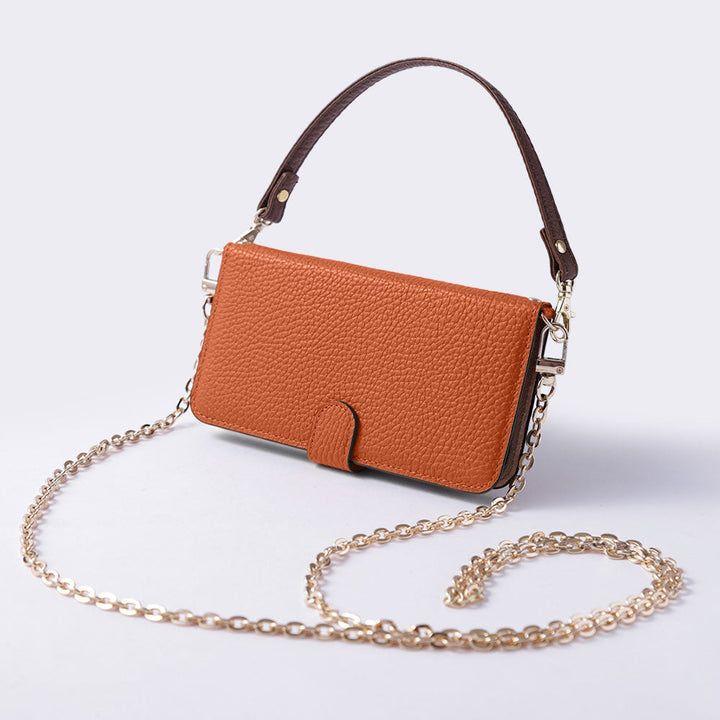 Étui portefeuille en cuir véritable 32 couleurs cuir italien grainé avec sangle courte et chaîne dorée (avec ceinture) pour la série Google Pixel