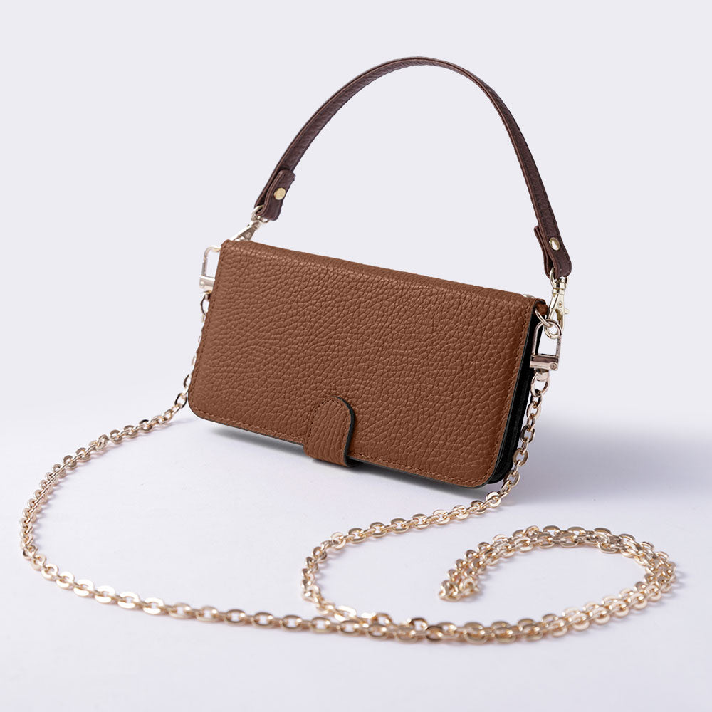 Étui portefeuille en cuir véritable 32 couleurs cuir italien grainé avec sangle courte et chaîne dorée (avec ceinture) pour la série Google Pixel