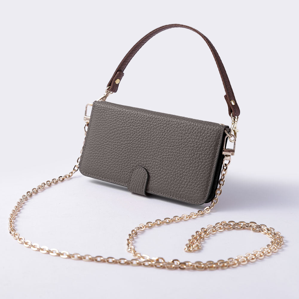 Étui portefeuille en cuir véritable 32 couleurs cuir italien grainé avec sangle courte et chaîne dorée (avec ceinture) pour la série Google Pixel