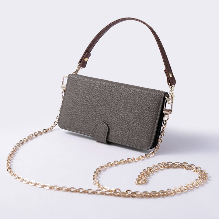 Étui portefeuille en cuir véritable 32 couleurs cuir italien grainé avec sangle courte et chaîne dorée (avec ceinture) pour la série Google Pixel