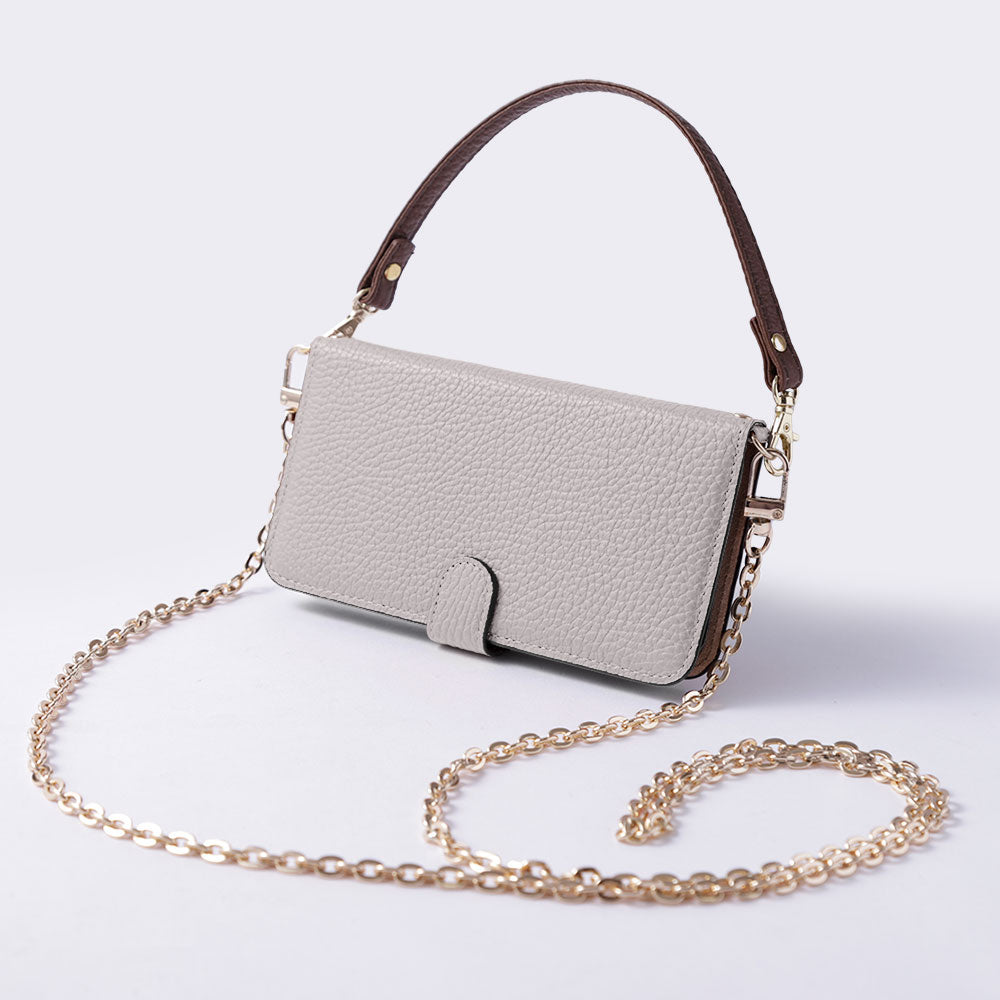 Étui portefeuille en cuir véritable 32 couleurs cuir italien grainé avec sangle courte et chaîne dorée (avec ceinture) pour la série Google Pixel