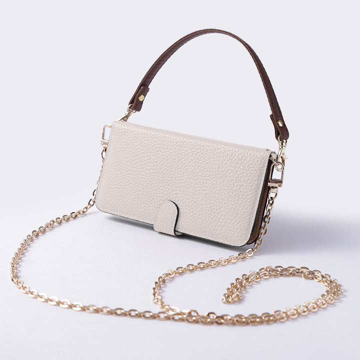 Étui portefeuille en cuir véritable 32 couleurs cuir italien grainé avec sangle courte et chaîne dorée (avec ceinture) pour la série Google Pixel