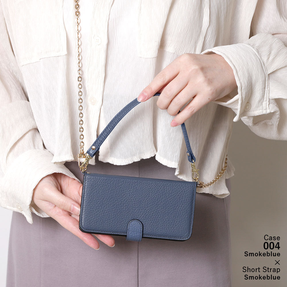 Genuine leather 32 colors Italian shrink leather short strap & gold chain included notebook-style case (with belt) Xperia series