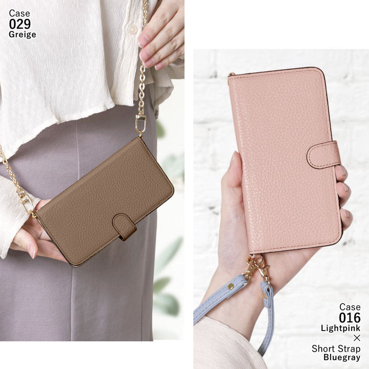 Genuine leather 32 colors Italian shrink leather short strap & gold chain included notebook-style case (with belt) Xperia series