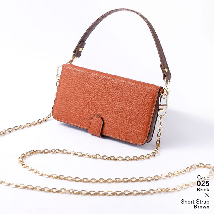 Étui portefeuille en cuir véritable 32 couleurs cuir italien grainé avec sangle courte et chaîne dorée (avec ceinture) pour la série Google Pixel