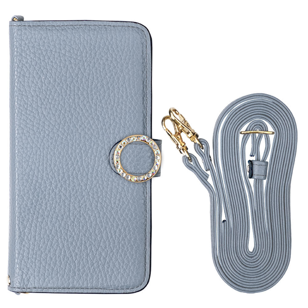 Cuir véritable 32 couleurs cuir italien grainé avec bandoulière, étui portefeuille à décor de pierres rondes (avec ceinture) série Galaxy