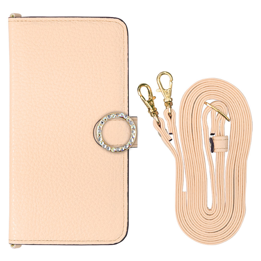 Genuine leather 32 colors Italian shrink leather with shoulder strap round stone deco notebook-style case (with belt) Google Pixel series