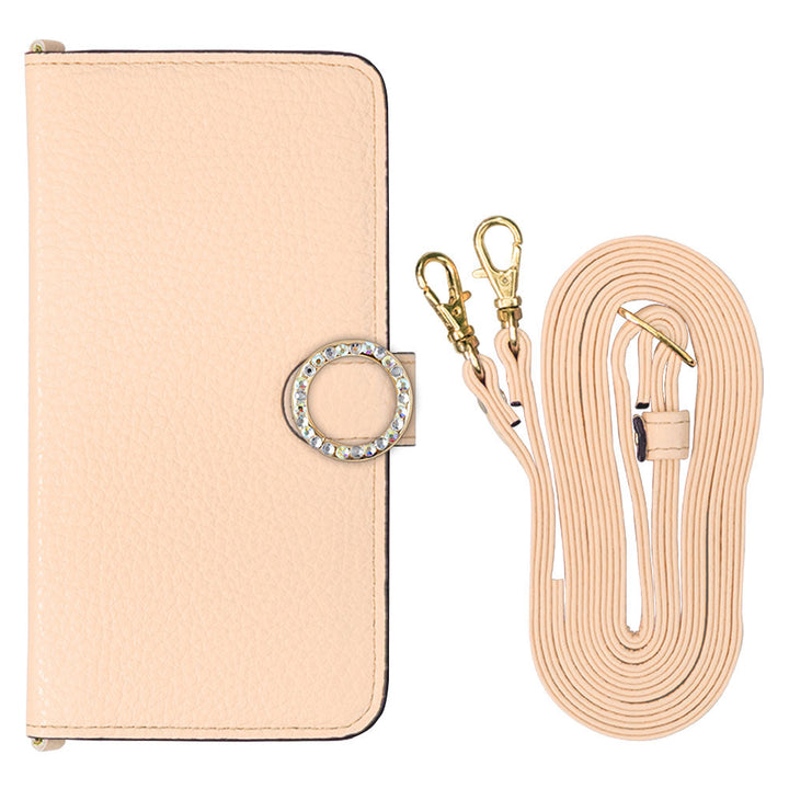 Genuine leather 32 colors Italian shrink leather with shoulder strap round stone deco notebook-style case (with belt) Google Pixel series