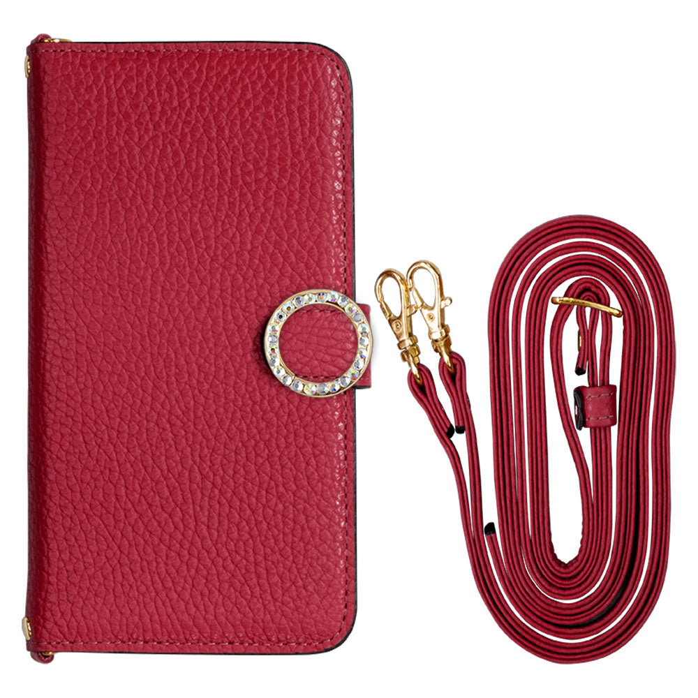 Genuine leather 32 colors Italian shrink leather with shoulder strap round stone deco notebook-style case (with belt) Google Pixel series