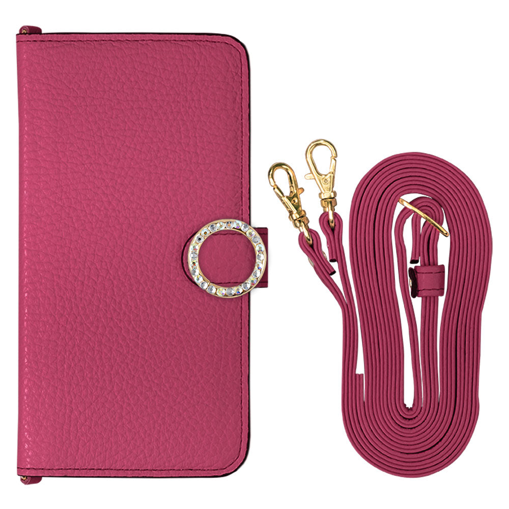 Genuine leather 32 colors Italian shrink leather with shoulder strap round stone deco notebook-style case (with belt) Google Pixel series