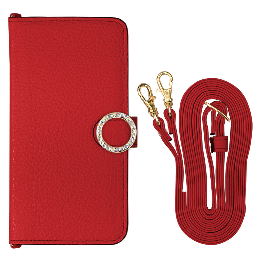 Genuine leather 32 colors Italian shrink leather with shoulder strap round stone deco notebook-style case (with belt) Google Pixel series