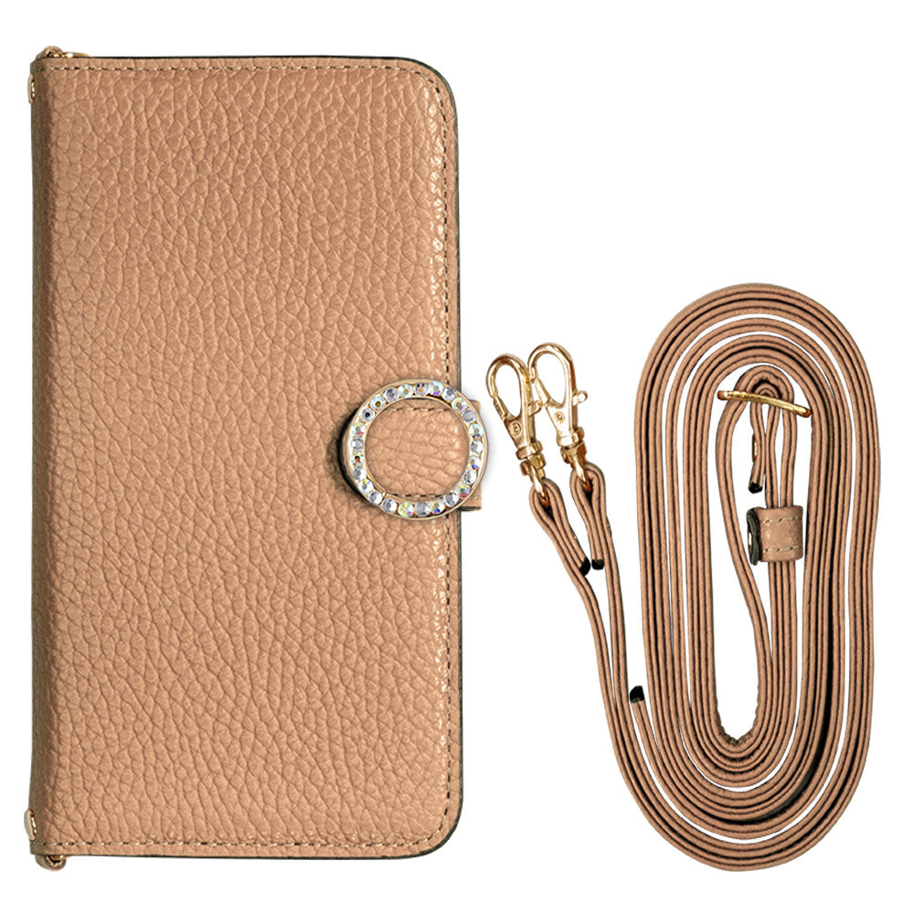 Cuir véritable 32 couleurs cuir italien grainé avec bandoulière, étui portefeuille à décor de pierres rondes (avec ceinture) série Galaxy