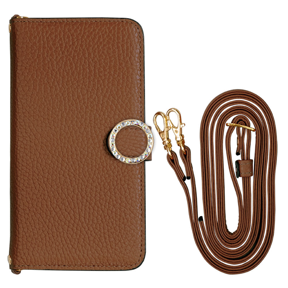 Genuine leather 32 colors Italian shrink leather with shoulder strap round stone deco notebook-style case (with belt) Google Pixel series