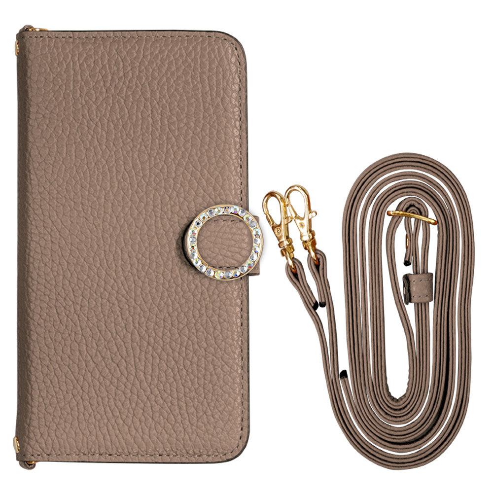 Cuir véritable 32 couleurs cuir italien grainé avec bandoulière, étui portefeuille à décor de pierres rondes (avec ceinture) série Galaxy