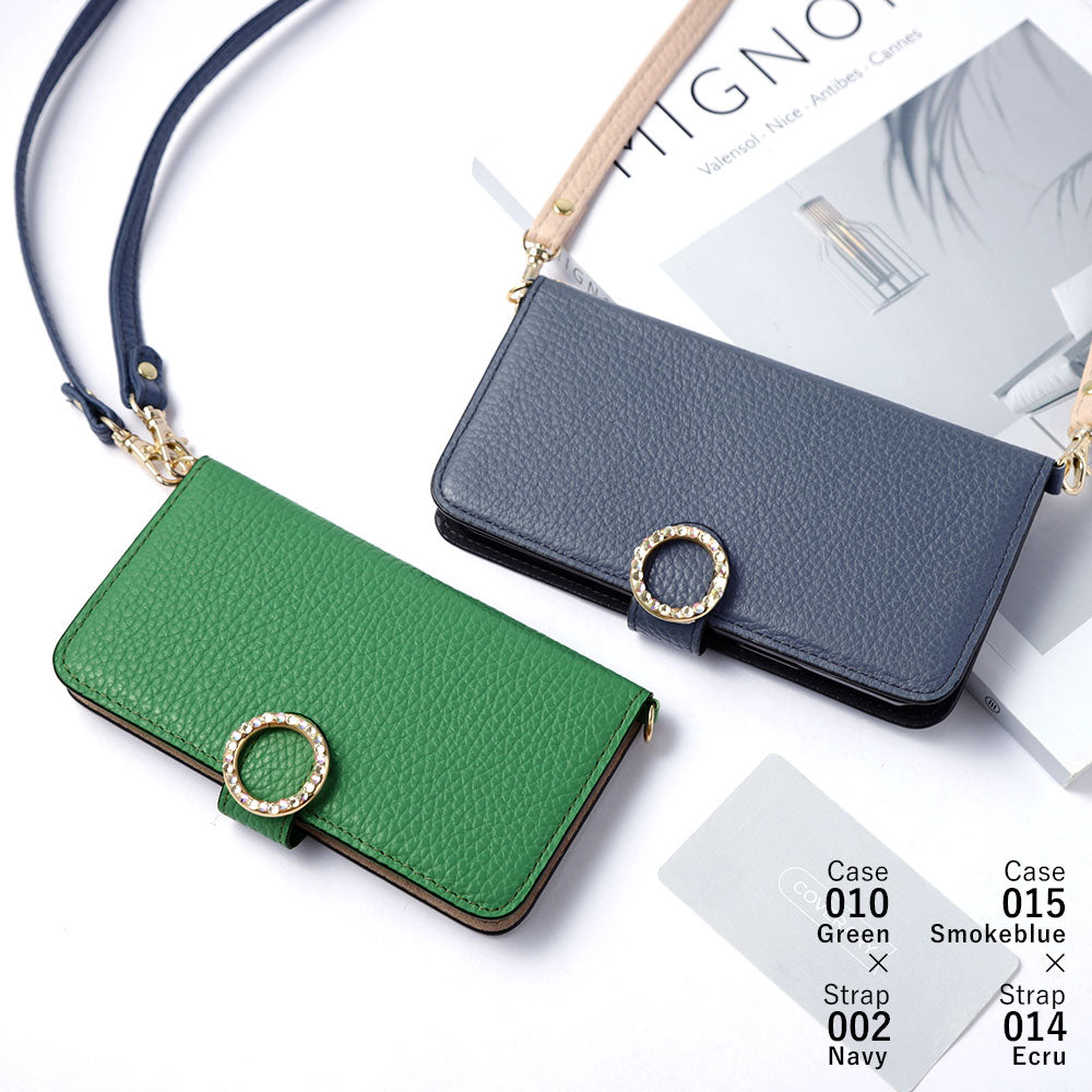 Genuine leather 32 colors Italian shrink leather with shoulder strap round stone deco notebook-style case (with belt) Google Pixel series