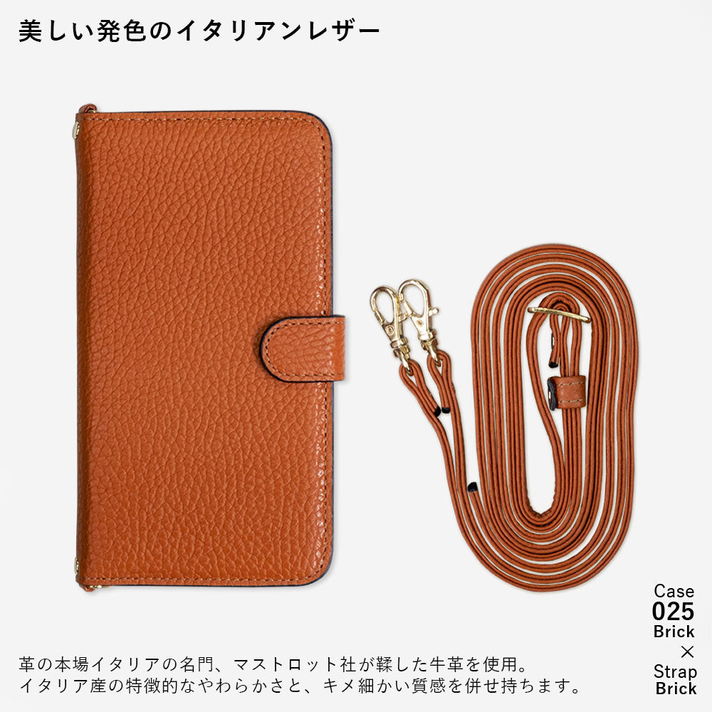本革 32色 イタリアンシュリンクレザー モチーフイニシャルチャーム ショルダーストラップ付き 手帳型ケース（ベルトあり）iPhoneシリーズ