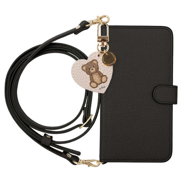 Genuine leather 32 colors Italian shrink leather printed name motif animal pattern charm with shoulder strap notebook-style case (with belt) Google Pixel series
