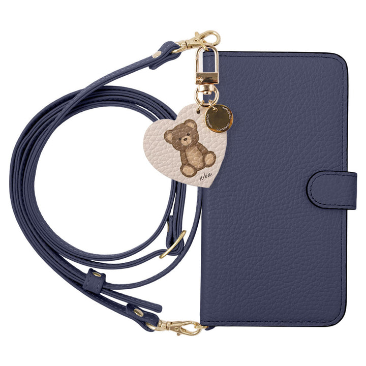 Genuine leather 32 colors Italian shrink leather printed name motif animal pattern charm with shoulder strap notebook-style case (with belt) for iPhone series