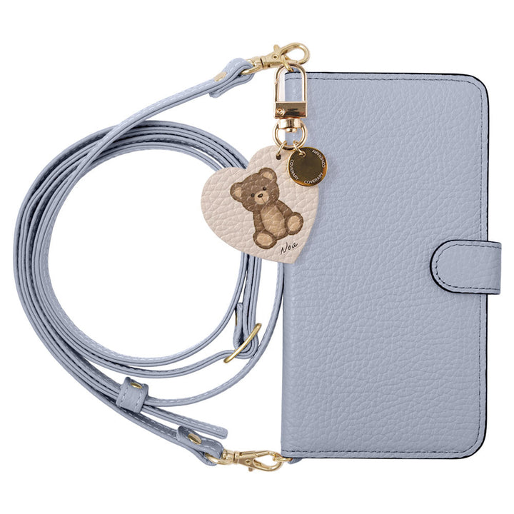 Genuine leather 32 colors Italian shrink leather printed name motif animal pattern charm with shoulder strap notebook-style case (with belt) Google Pixel series